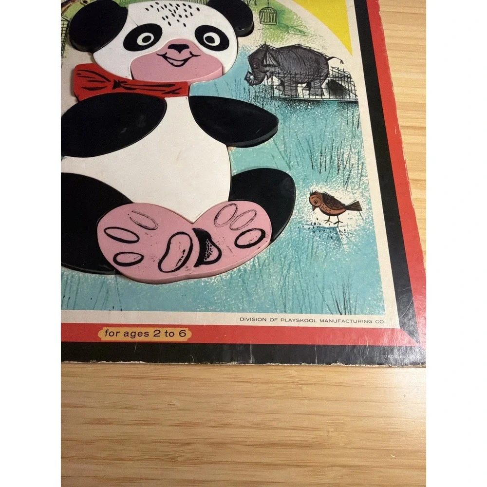 Vintage Teach-A-Tot Panda Magnetic Puzzle Playskool 11 Pc‎ Inlaid Plastic Toy